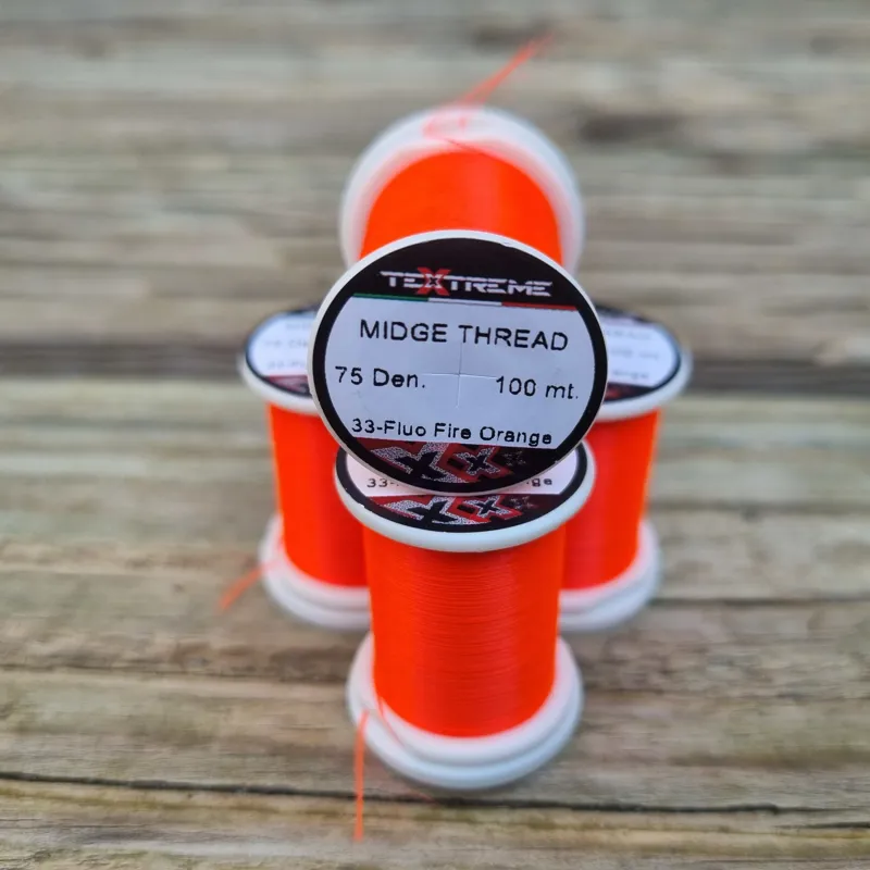 TEXTREME Midge Tying Thread 75dn in 33-Fluo Fire Orange-2